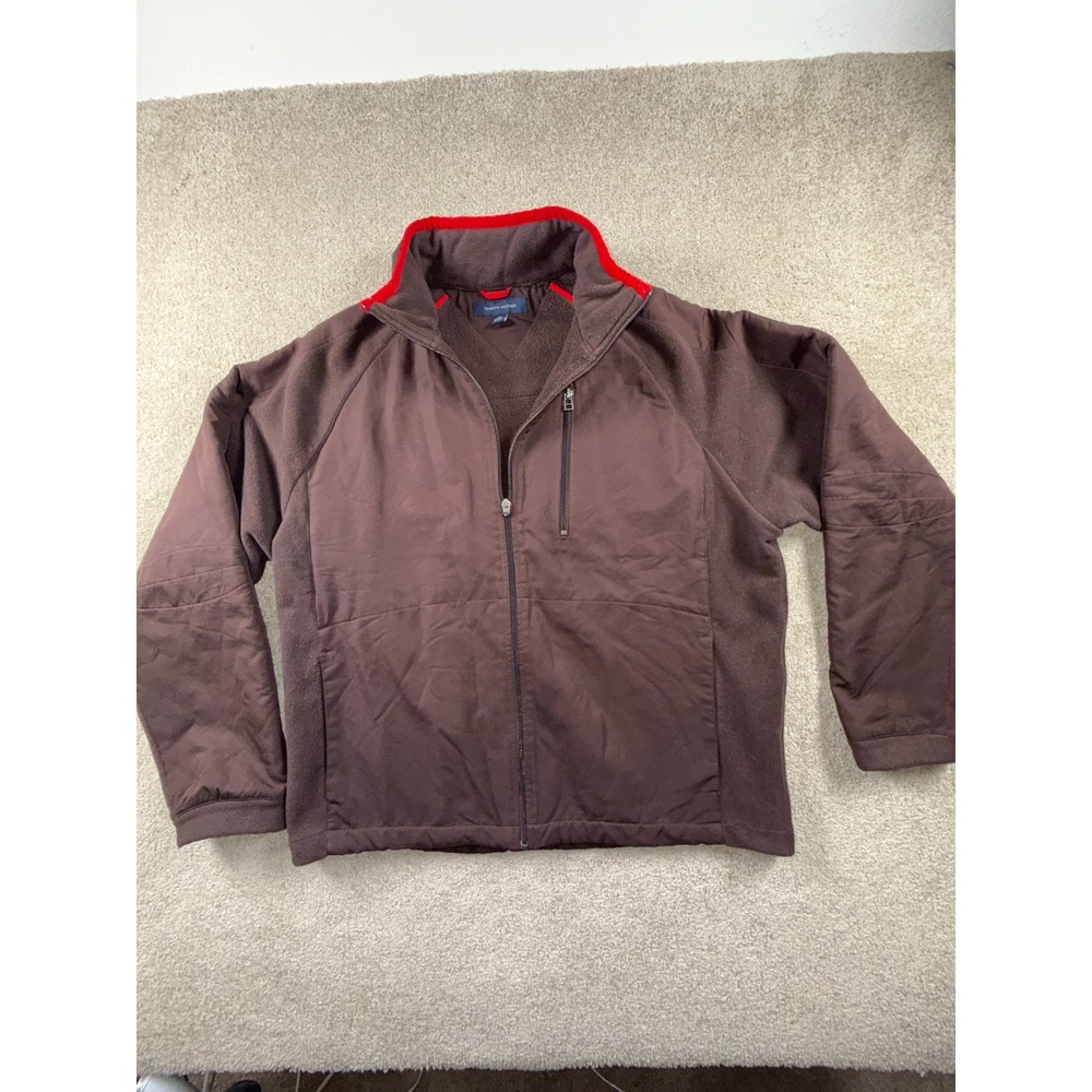 Tommy Hilfiger Jacket Mens L Brown Fleece Lined Mock Neck Raglan Sleeve Winter